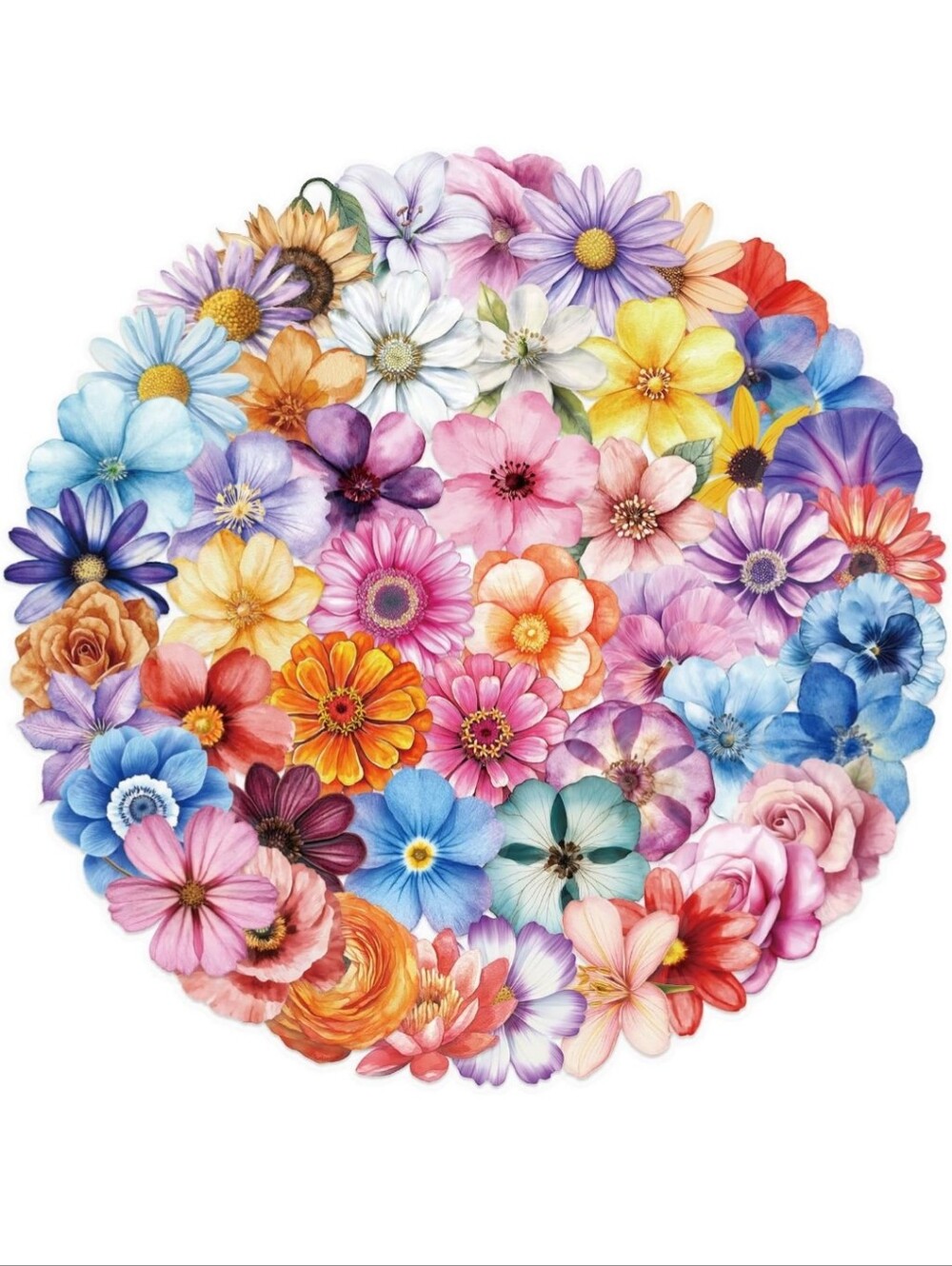 Multicolor Floral Circle Wall Art - Vibrant Flower Print
